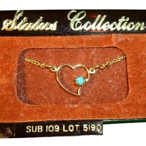 Status Collection Gold Tone Open Heart Turquoise Rhinestone Necklace Vintage